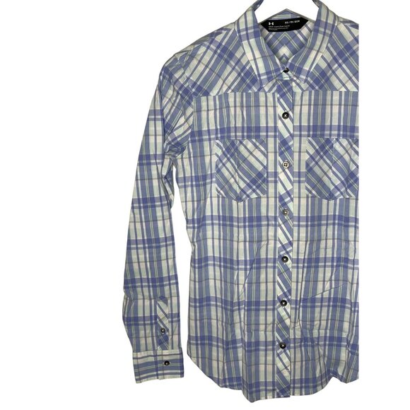 Under Armour Blue Plaid Button Down Shirt Women’s XS - Picture 2 of 12